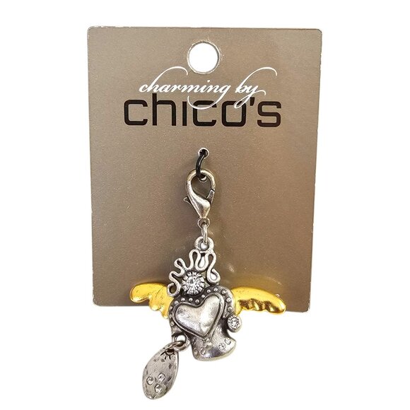 Charming By Chicos Angel Wing Heart Charm Keychain Clip New - Picture 1 of 3